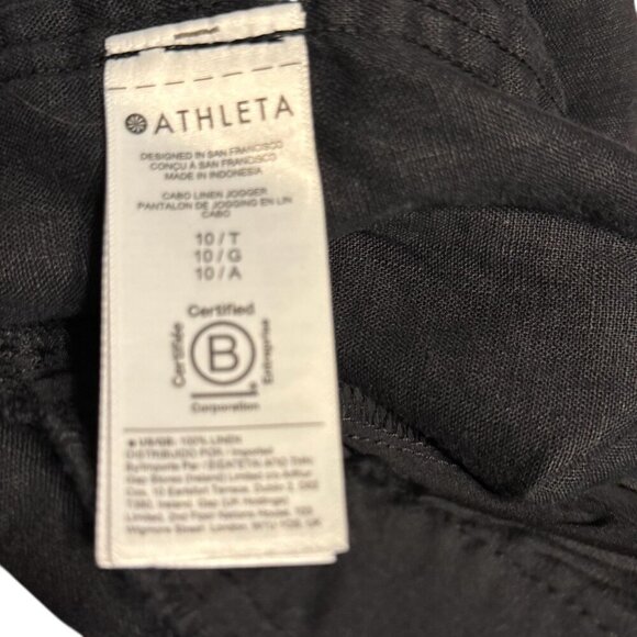 Athleta Womens Black Linen Jogger Pants Size 10/10T With Elastic Waist & Zipper - Picture 7 of 7